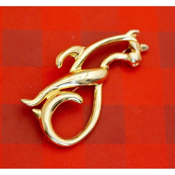 Vintage Minimal Golden Cat Brooch - O27 - Picture 1 of 2